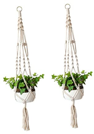 Balacoo 2pcs Flowerpot String Bag Hand Knitted Cotton Rope Hanging Basket Liner Large Plant Hangers