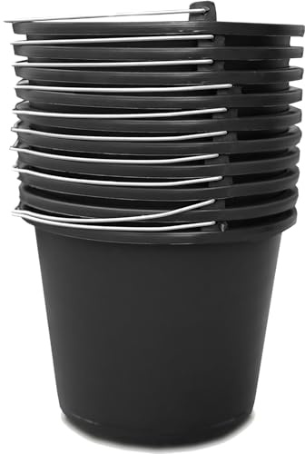 Kistenberg 10x Baueimer 5 Liter | Eimer mit Skala und ergonomischem Griff | aus robustem Kunststoff | schwarz | ideal für Bauarbeiten, Garten und Heimwerkerprojekte | 24 x 20 cm