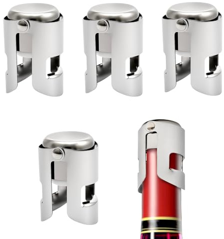 4 PCS Champagne Stoppers Stainless Steel Reusable Wine Stopper Vacuum Sealed Leak-Proof Prosecco Plug for Sparkling Wine Beer Closure Saver