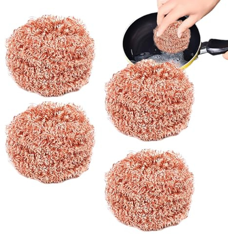 Copper Scourers for Pots and Pans - Copper Brush for Kitchen Scratch-Free - Multipurpose Reusable Pads for Cleaning Kitchen, Hood, Stove, Battery and Pan