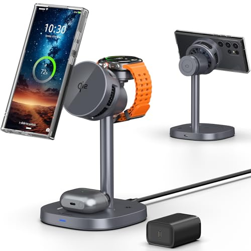 Qi2 Magnetic Wireless Charger for Samsung Galaxy S26 Ultra, Cooling Fan | Mag Safe Charging Station for Samsung Watch 8/Ultra, Flip 8/Fold 8, 3 in 1 Magnetic Charger for Galaxy Buds 4 Pro