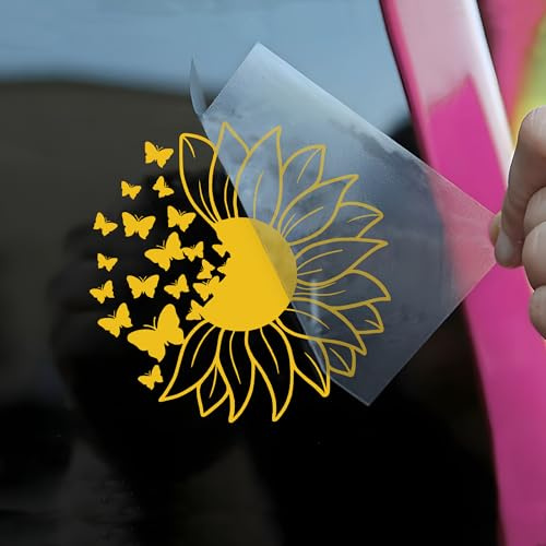 Sunflower Butterfly Car Decal Funny Butterflies Lovers Floral Flowers Inspiration Humor Car Windows Accessories Affirmations Vinyl Waterproof 6 Inches Bumper Sticker Gift for Mom Dad Friend