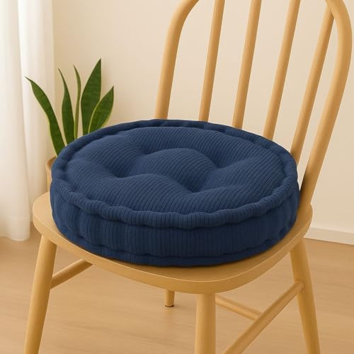 Round Booster Cushion 45cm Firm Armchair Seat Pad 10cm Thick Fleece Cover Cushion For Office Outdoor Kitchen Dining Garden Patio Chairs Ideal for Elderly, Post-Operative and Pregnancy (Navy)