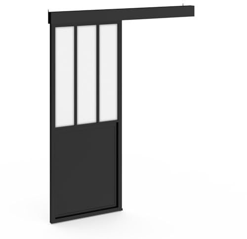IDMarket - Kit porte coulissante verrière verre trempé givré 83 cm en métal + MDF avec rail et fixations