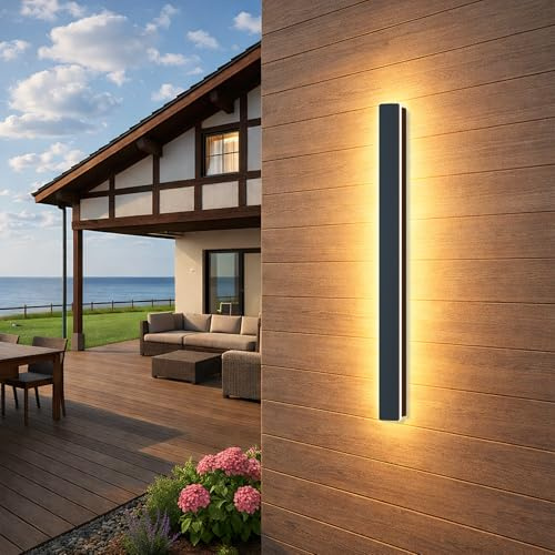 GSALDY Aussenlampe Wand Lange Wandleuchte Aussen LED Außenlampe 16W 80cm | Wasserdicht IP65 Schwarz Außenwandleuchten/Innen Warmes Licht Metall Außenleuchte Für Terrassen Balkon Villa Eingang Treppe