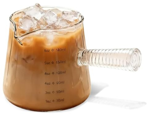Espresso Measuring Glass,Coffee Espresso Cups Glass, 180ml/6oz Espresso Coffee Measuring Cups with V-Spout,Dual Scale, Microwaveable Milk Jug, Heat-Resistant Measuring Coffee Jug for Coffee Machine