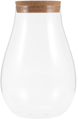 FUTUREORYY Terrario de Vidrio Ecológico 20X14 CM Tapón de Madera Botella Vacía para Micro Paisaje y Cultivo de Musgo Recipiente Transparente para Decoración Interior