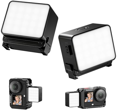 AMAZEAR Magnetic LED Video Light for DJI Osmo Action 6 Accessories, Black | Photography Selfie Vlog Lighting Flash | CRI≥95 | 5600K | Brightness Adjustable | 1.6W | USB-C Rechargeable