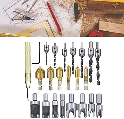 KIMISS Juego de Brocas para Carpintería de Alta Velocidad, 23 Piezas, Juego de Brocas para Agujeros, Acero Inoxidable, Latón, Hexagonal de 1/4 Pulgadas, 3/8 Pulgadas, de Avellanadoras Redondas para