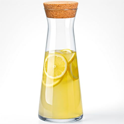 KONZEPT Wasserkaraffe mit Deckel – 1 Liter, robustes Glas, spülmaschinenfest, BPA-frei, stilvoll und stabil, mit Korkverschluss
