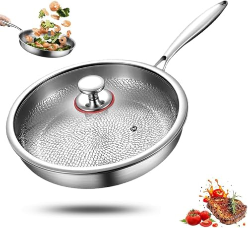 Generisch Titan Bratpfanne, Titanium Pfanne Unbeschichtet, Titanium Hammered Pan Pro mit Deckel, Antihaft Titanpfanne 26/28/30/32 cm for Cooking, Multifunctional Pots and Pans Set Mit Deckel, 26cm