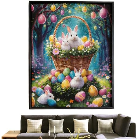 Puzzle, Circa 70x50 cm Farbenprächtiges Legepuzzle, 1000 Teile Osterhase Puzzle Für Erwachsene, Für Anfänger Geeignet, Als Familienaktivität Und Als Wanddekoration Im Bauernhausstil