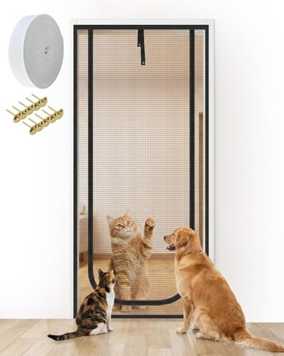 Maraiss 90cm x 200cm Heavy-Duty Fly Screen Door - Double-Sided Zip Mesh Door Curtain, Pet Friendly Door Fly Screen for Bedroom, Kitchen & Patio