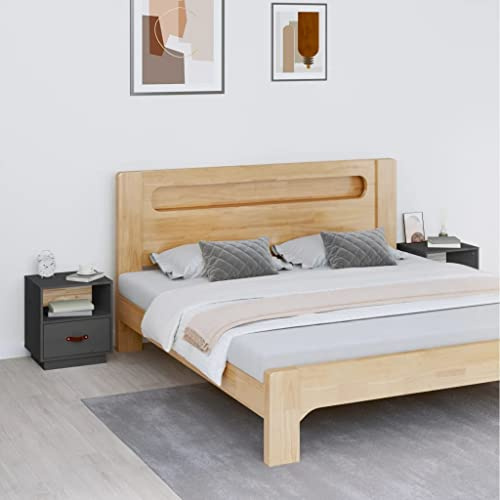 YNGBHFNOP Tables de Chevet en Pin Massif, 2 Pièces Gris 40x34x45 cm, avec Tiroir et Étagère, Design Moderne pour Chambre à Coucher Salon, Meuble de Rangement Élégant et Pratique