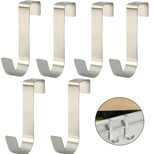 FUyanen 6 Crochets de Porte en Acier Inoxydable,Crochet à Suspendre sans Percer pour Salle de Bain,Cuisine et Armoire,pour Serviettes et Vêtements(7x1.3x2.2cm)