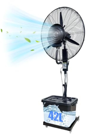 Ventilador Nebulizador de Exterior para Enfriamiento con Depósito de Agua de 42L, Ventilador Nebulizador de Pie, Oscilación de 90°, 3 Velocidades, para Uso Industrial, Comercial y Residencial