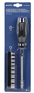 Cofan Set con cacciavite flessibile e 9 bussole da 1/4 | Modello Confort Plus con sede quadrata da 1/4 e bussole da SW 5 a SW 13 | Cofan 09506124 | 0.011 V