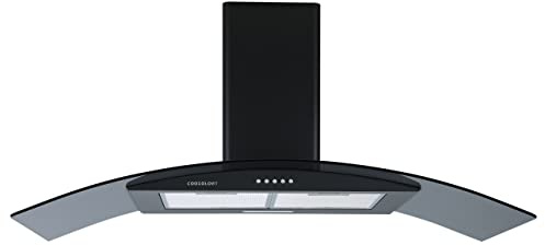 Cookology CGL100BK/A Energy A Rated Black 100cm Curved Glass Chimney Cooker Hood, Kitchen Extractor Fan