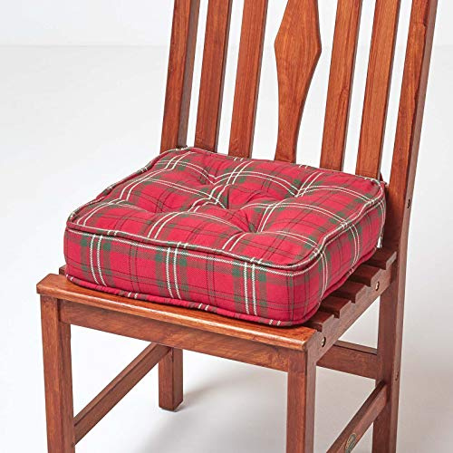 HOMESCAPES Mat- och trädgårdsstol boosterkudde, Edward Tartan, 100 % bomull med stödjande polyesterfyllning, användbar under graviditet & postvård med 10 cm lyft