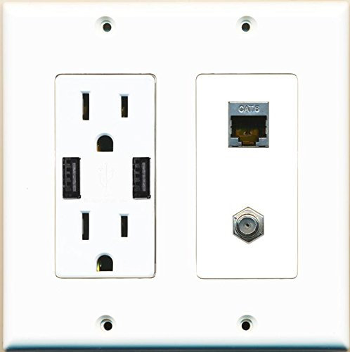 Riteav 15 amp 125 V presa di alimentazione (corrente da 2 Powered caricatore USB) cavo coassiale schermato CAT6 placca bianca