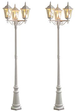 Konstsmide 2er-Set weisse Standleuchten FIRENZE, 3 x E27, Aluminium, inkl. Pfahl und Fundament 7217-250