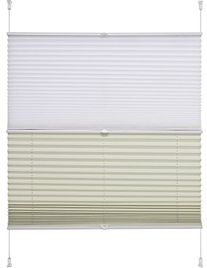 Liedeco® Plissee (Day and Night) verspannt mit Klemmträger / 90 x 130 cm weiß-beige (Breite x Höhe) / lichtdurchlässig und lichtundurchlässig Blickdicht stufenlos verstellbar in einem Doppelplissee