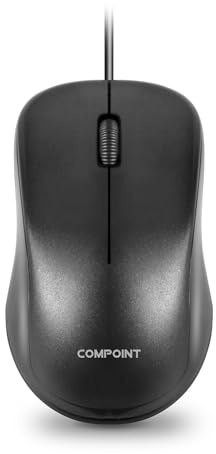 Compoint USB-2.0-Computermaus mit Kabel, beidhändig verwendbar, optisch, kabelgebunden, für Laptop, Computer, Macbook, Gaming, Arbeiten, 2,4 GHz, klein, leise, schwarz, 1000 DPI-Maus mit 3 Tasten und