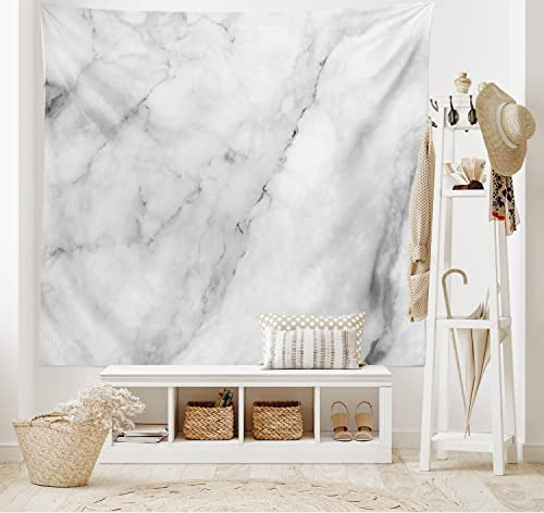 ABAKUHAUS Marmor Wandteppich, Granit Oberfläche Motiv aus Weiches Mikrofaser Stoff Waschbar ohne Verblassen Digitaldruck, 150 x 110 cm,Grau Staub Weiß