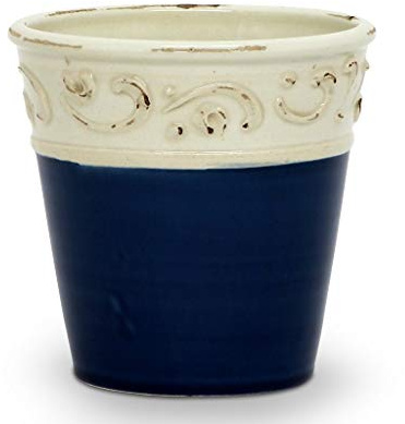 SCAVO COLORE Small Cachepot Vase Blue/White [7821/16/BW-GIL] - Authentic Hand Painted in Italy. Original Design. Shipped from The USA with Certificate of Authenticity.