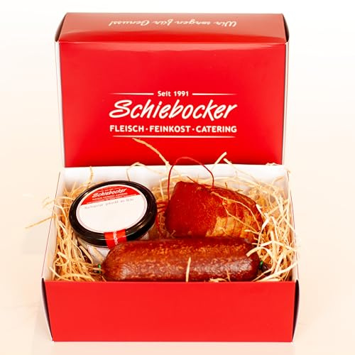 Wurstpaket Oberlausitz | Präsentkorb Edel Salami & geräucherter Schinken am Stück | Fresskorb Fleisch- & Wurstwaren mit Hackepeter/Mettwurst im Glas | Geschenkkorb, Wurstgeschenk