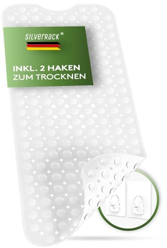 SilverRack Badkarsmatta 100 x 40 cm (vit halkfri matta, badkar, BPA-fri för barn och spädbarn, duschmatta, mögelresistent och maskintvättbar - badmatta halkfri