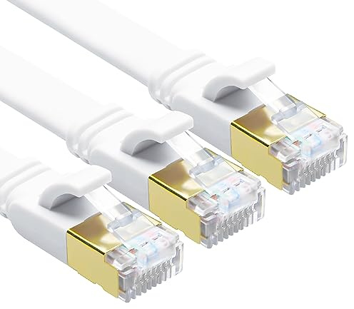 Yauhody Cable Ethernet 1M Cat 8 (3 Piezas) 40Gbps 2000MHz Alta Velocidad Cable de Red Plano, Gigabit RJ45 Cable Lan para PS5, X box, Router, TV, PC, Módem, Más rápido que Cat7 (Blanco)