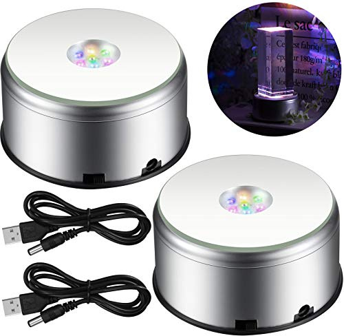 Mudder 7 LED Rotating Display Stand Light Colorful Crystal Base Cup Turner Platform 360 Degree Display Spinner with USB Cable for Tumbler Cup Crystal Glass Jewelry Art Craft Gift (1 Piece)