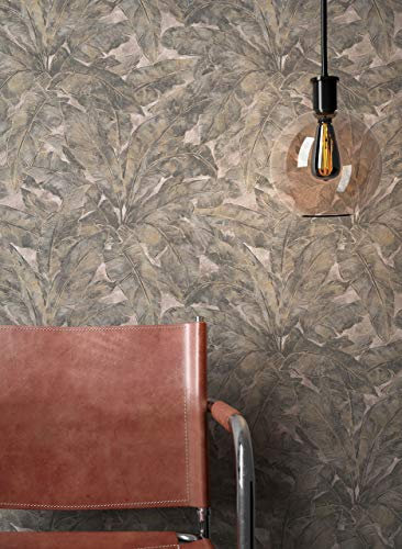 NEWROOM Tapete Grau Vliestapete Dschungel - Dschungeltapete Tropisch Anthrazit Palmen Blätter Dschungeloptik Floral Botanisch Mustertapete inkl. Tapezier-Ratgeber