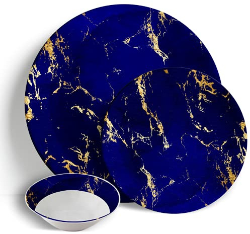 Peacock Supplies Marbre bleu et or - Service de table 18 pièces - Porcelaine céramique Chine