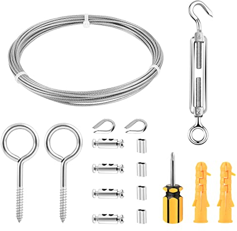 Drahtseil 2mm Edelstahl Set, 6M Drahtseil Rankhilfe Set,M4 Seilspanner & 304 Edelstahl Spanndraht PVC-ummantelt, Rankhilfe aus Edelstahl für Kletterpflanzen, Hänge, Wäschelein, Garten, Gardinen Seil