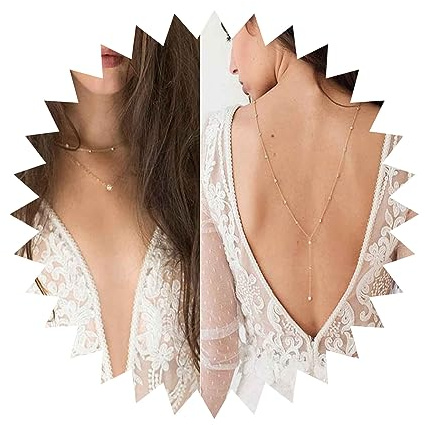 Yheakne Boho Kristall Zurück Kette Halskette Strass Hintergrund Halskette Gold Cz Braut Zurück Tropfen Kette Sommer Strand Körper Kette Körperschmuck Für Frauen Und Mädchen Geschenke (Gold)