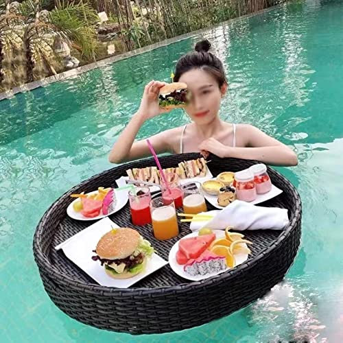 Table de Service Flottante de Luxe Ronde, Plateaux de Piscine Flottants pour Barres de Sable, Spas, Bains et Fêtes pour Piscines Servant des Boissons, Brunch, Nourriture sur l'eau,Brown