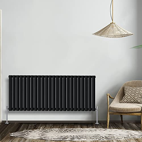 NRG Radiatore Moderno Nero 600x1416mm Singolo Pannello Ovale Riscaldatore Interni Designer Radiatori Bagno Orizzontali