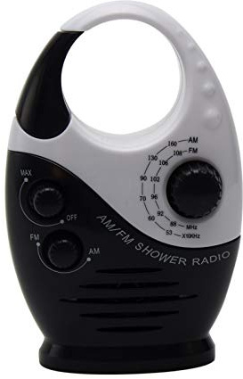 Waterproof Shower Radio, Splash Proof AM/FM Radio with Top Handle for Bathroom Outdoor Use - Built-in Speaker & Adjustable Volume(Black and White)