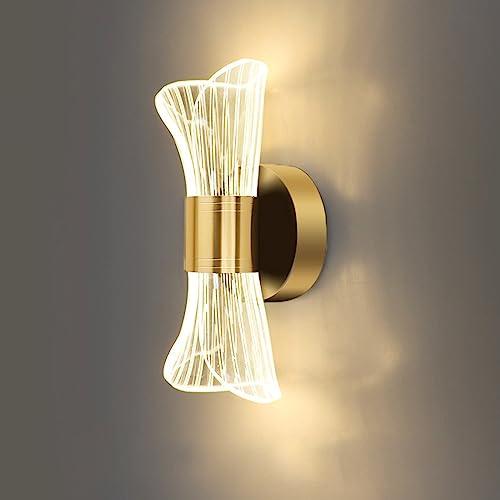 Chrasy Modern 10W Acrylic LED Wall Lamp 3 Color Modes 2700K/4500K/6500K | Golden Color Hourglass Shaped Wall Sconce Light for Bedside Bedroom Living Room Hallway Lighting