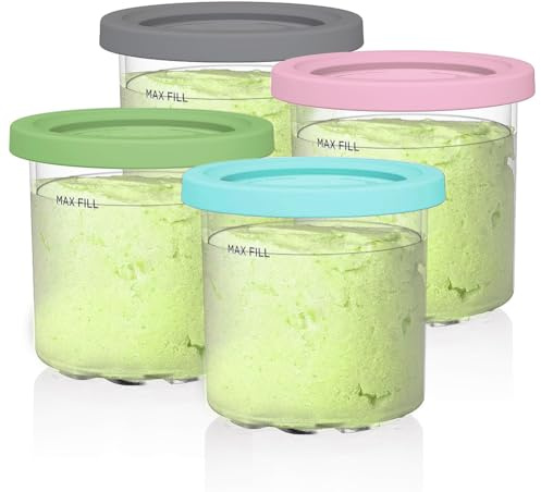 4-pack behållare och lock för Ninja NC300EU NC300EUCP NC302 CREAMi glassmaskin, creamy dessertmaskin, isbehållare, reservbehållare tillbehör, BPA-fri och diskmaskinssäker