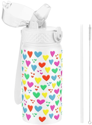 GOPPUS 420ml/14oz Botella Agua Aislada para Niños con Pajita Acero Inoxidable Doble pared Frasco Pequeño con Aislamiento al Vacío Acero a Prueba Fugas Frasco Bebida Doble pared Pequeños Termo sin BPA
