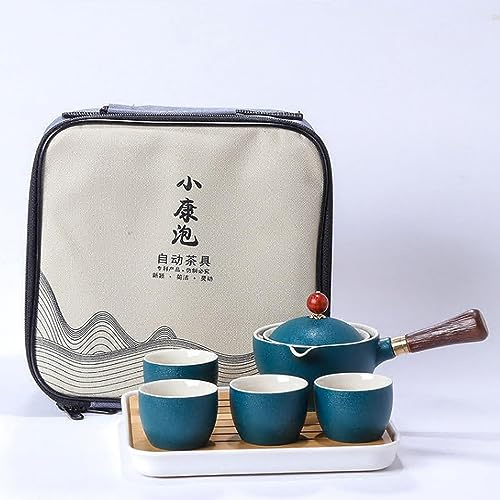 Scizorito Keramik Portable Travel Tee Set, chinesischer Kungfu Tee Set mit 360-Rotation Teekanne und Infuser, 4-Teetassen, Tee Tablett und Reisetasche (Grün)