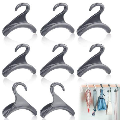 xiaowanwan Lot de 8 crochets de rangement pour sacs à main, cintres à main, armoire, porte-sac, armoire, organiseur pour sacs en soie, ceintures, chapeaux (gris)