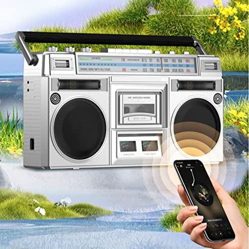 NVYAZJ Lettore di Cassette, Boombox Bluetooth retrò con Altoparlante Hi-Fi Am/FM/SW Radio Bass Boost Altoparlante binaurale Potenza 7.2w Misuratore a Due Livelli, Lettore di Nastri Domestici