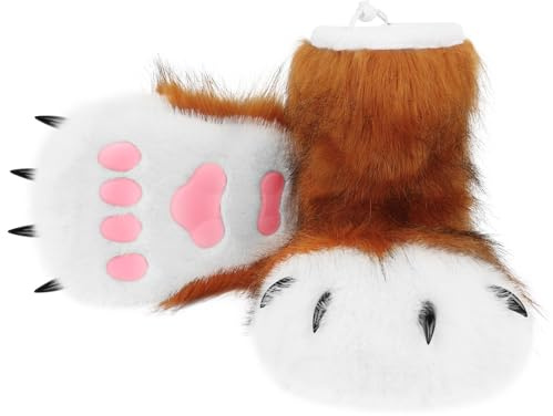 hbbhml Djur luddiga tofflor björn katt varg hund räv pälsdräkt fötter tass klo skor lurviga stövlar kostym tillbehör för vuxna barn, Fox2, One Size Women/One Size Men