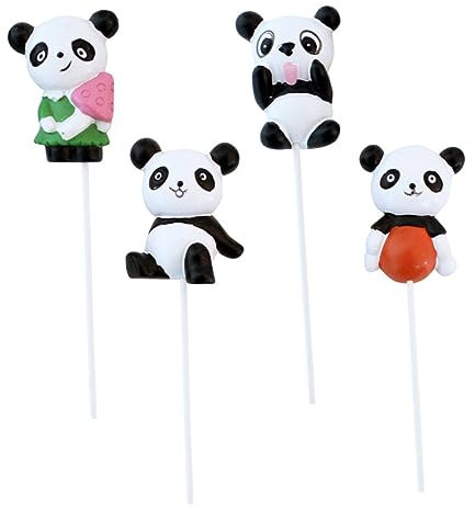 TOYANDONA 4pcs Resin Panda Cake Toppers Happy Birthday Cake Topper Decorations for Wedding Party