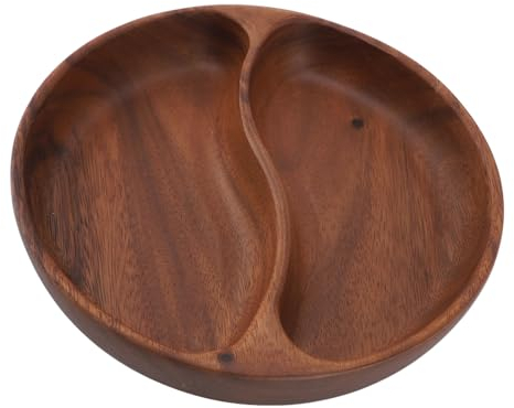Bandeja de Madera para Servir, Plato Ecológico de Madera Tallada a Mano para Ensalada, Postre, Merienda de Fruta, Fácil de Limpiar (Compartimento Grande Ovalado.)