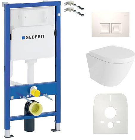 Lavita Duofix Sogo Basic Ensemble WC encastré avec élément mural et abattant de WC + panneau de commande Delta 25 - Bouton blanc - Kit complet encastré